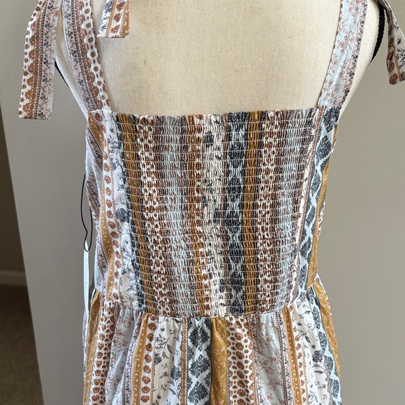 Lucky Brand Cream, Tan & Blue Tiered Midi Dress with Straps - Picture 5 of 7